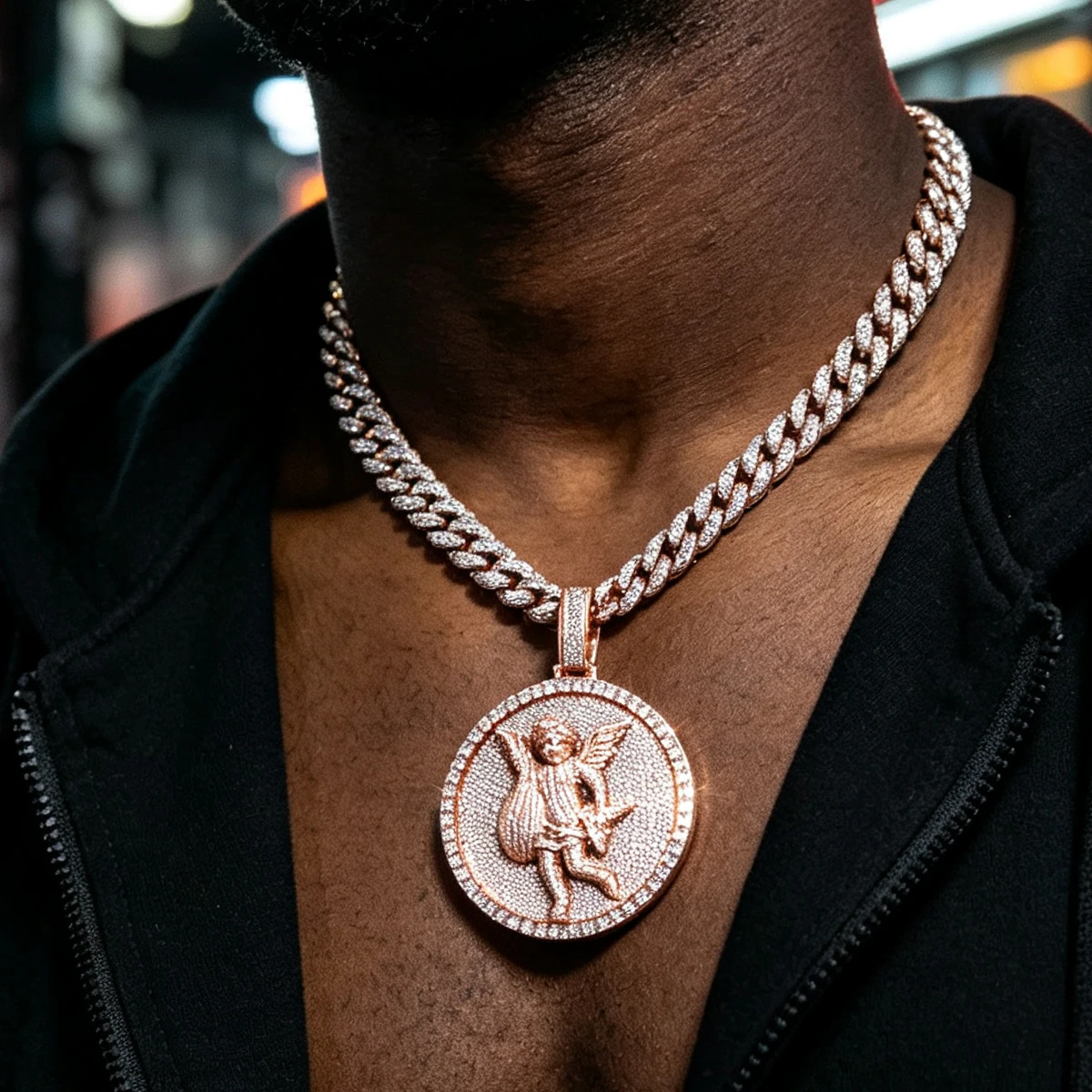 Iced Out Cherub Angel Medallion Pendant Fine Jewelry Gifts For Men Women Party Club Religious Cupid Charm Necklace Accessories