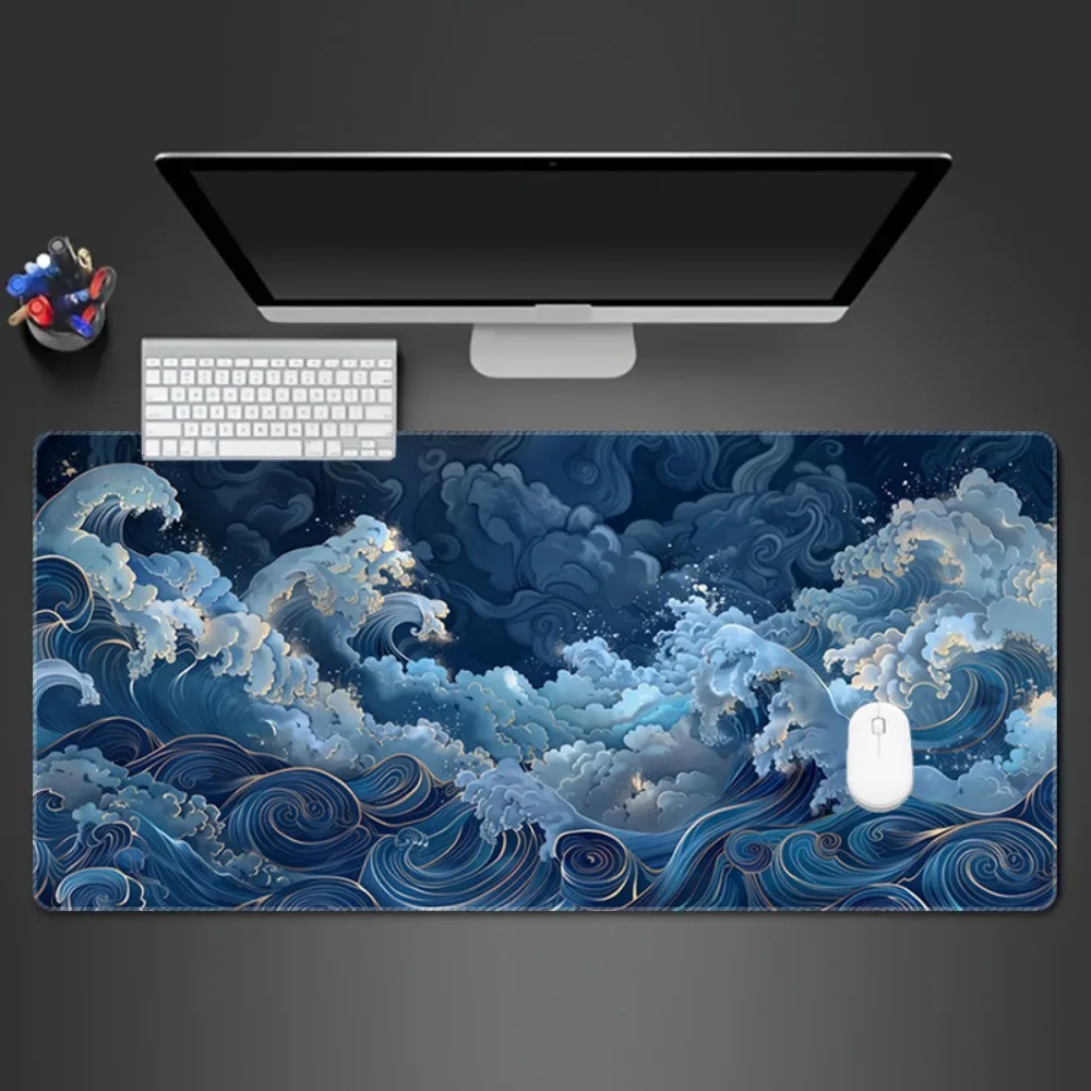 Game mouse pad, suitable for PC/laptop - featuring Japanese wave design and anti-slip rubber base, perfect for office