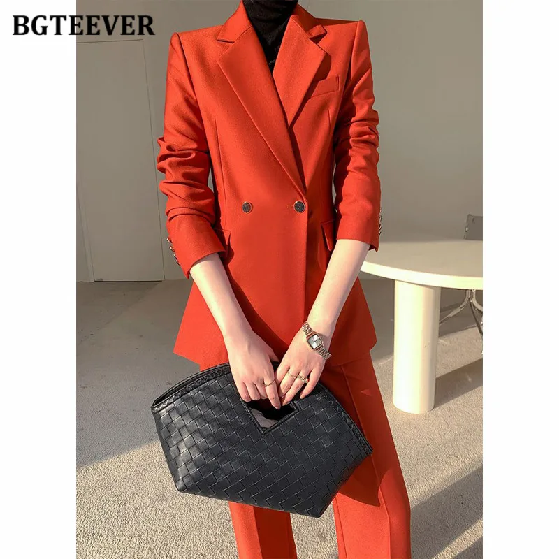 

BGTEEVER женский комплект из двух предметов, двубортный пиджак, пиджаки и расклешенные брюки, стильные женские брючные костюмы
