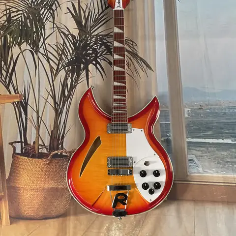 Semi-hollow vintage sunset red 6-string electric guitar,classic R-shaped guitars,high appearance level rock performance guitarra