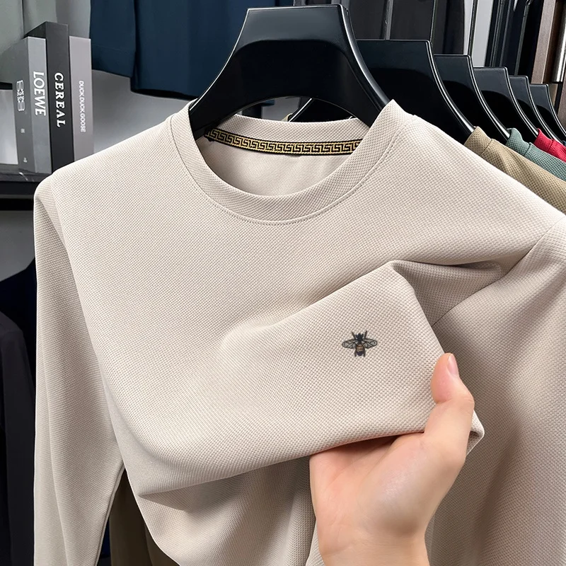Designer Luxus Herren Frühling Marke Langarm T-Shirt Rundhals Stickerei Warm Halten Pullover Freizeit Mode Herrenbekleidung