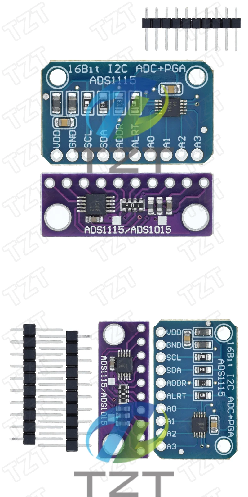 TZT 1/5 Stück ADS1115 16-Bit-I2C-Modul Präzisions-4-Kanal-Entwicklungsboard Pro Gain Verstärker 2,0V bis 5,5V für Arduino – Detail 7