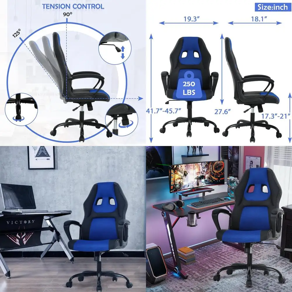 

Ergonomic High-Back Swivel Office Chair for Kids and Teens, Adjustable Armrests, PU Leather Gaming Chair for Adults