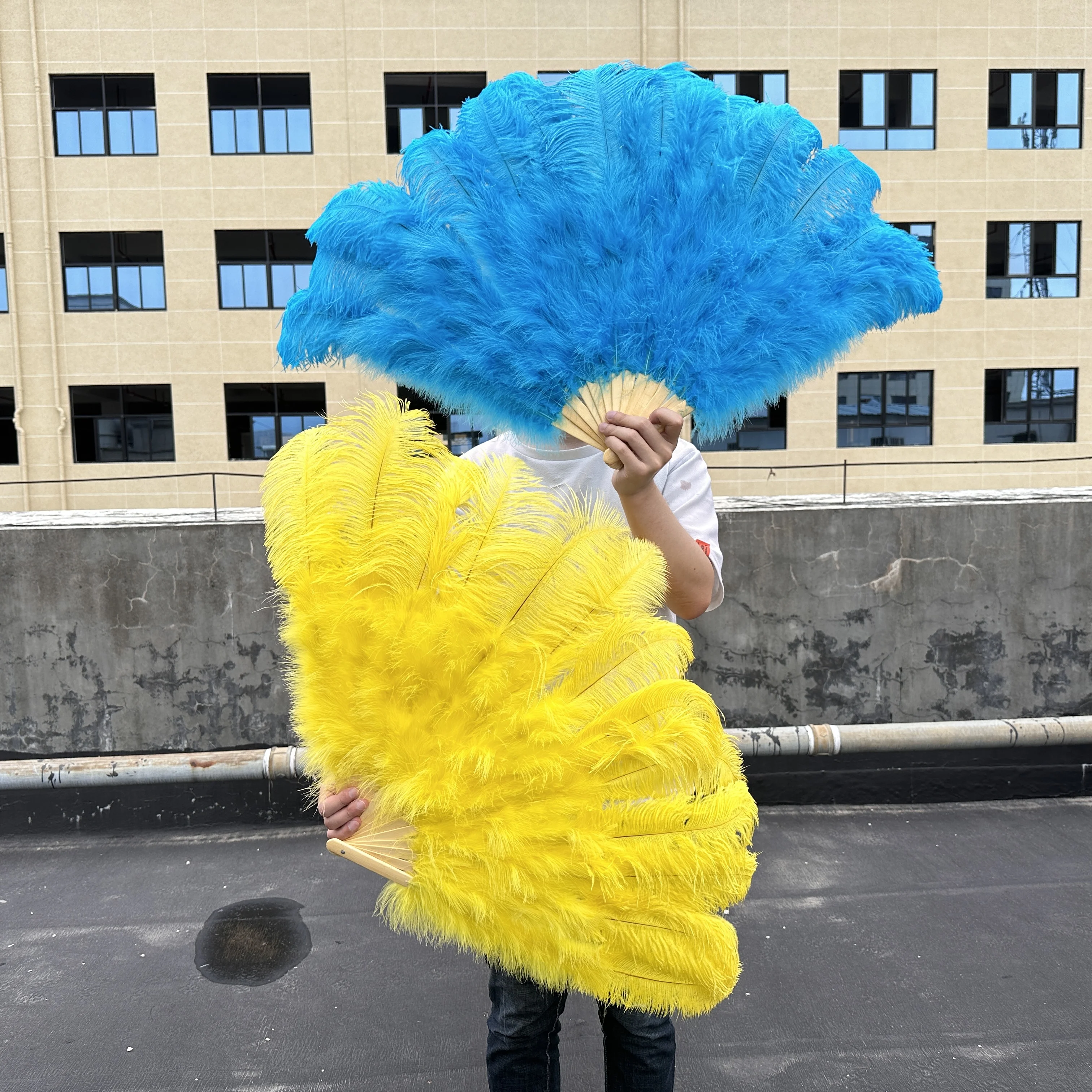 1/2PCS Natural Ostrich Hand Feather Fans for Stage Performance Dancer Show Halloween Wedding Party Props Turkey Plumes Hand Fan