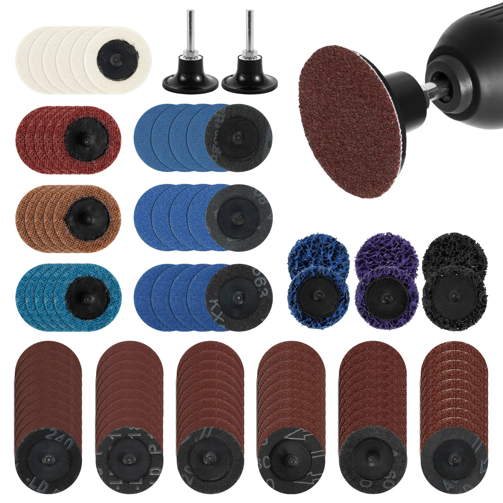 104個入り-2インチ-サンディングディスクセット-ダイグラインダー用サンディングディスク-ドリル用ダイグラインダーアクセサリー-研磨・バリ取り・錆除去用