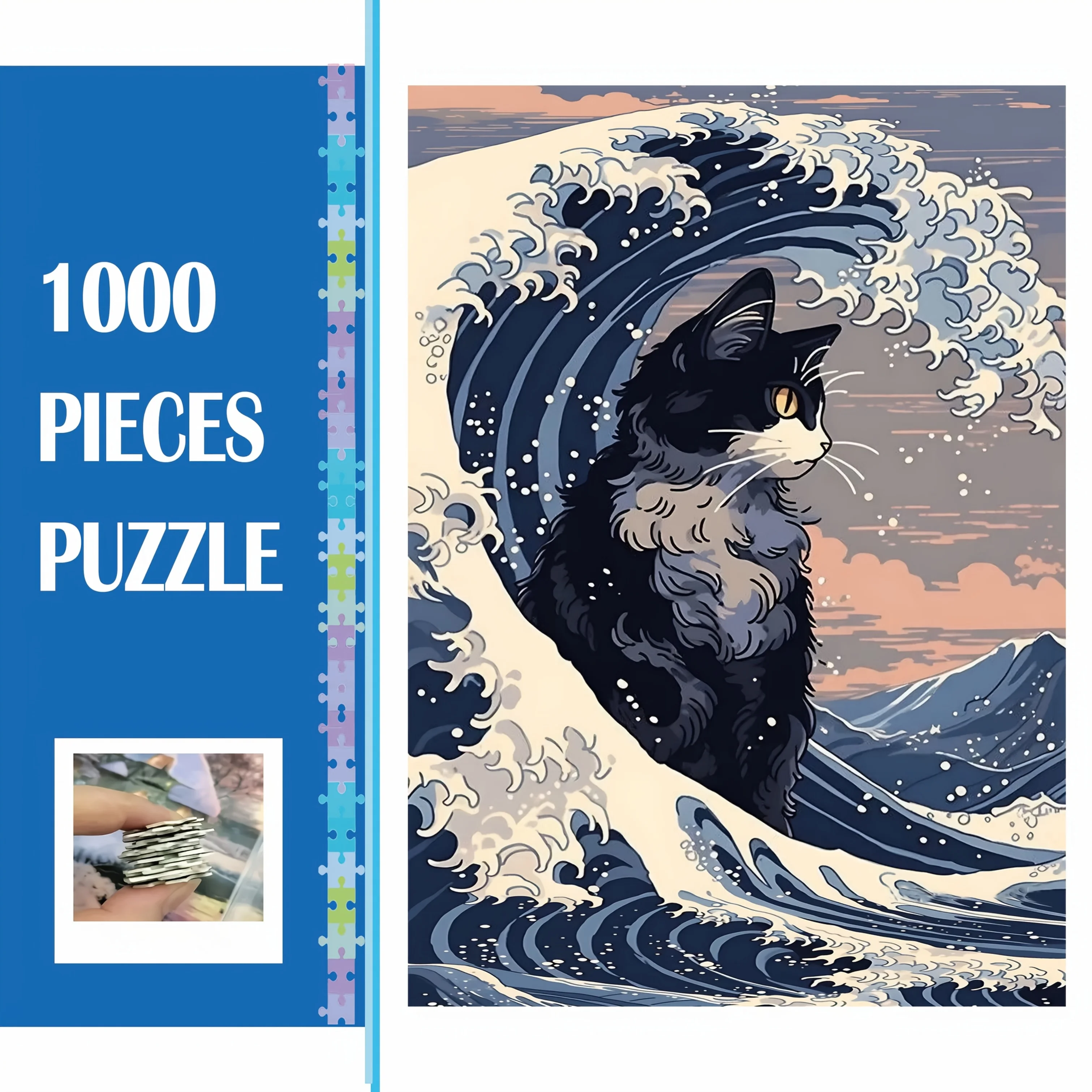 

1000pcs of Cat Puzzles - a vibrant DIY puzzle game for adults and family entertainment, featuring challenging wavy artwork des
