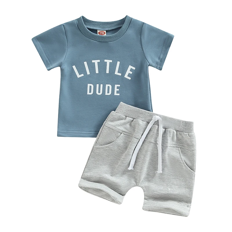 

Toddler Boys Summer 2PCS Outfit Sets Short Sleeve O Neck Letter Print T-shirt Drawstring Shorts