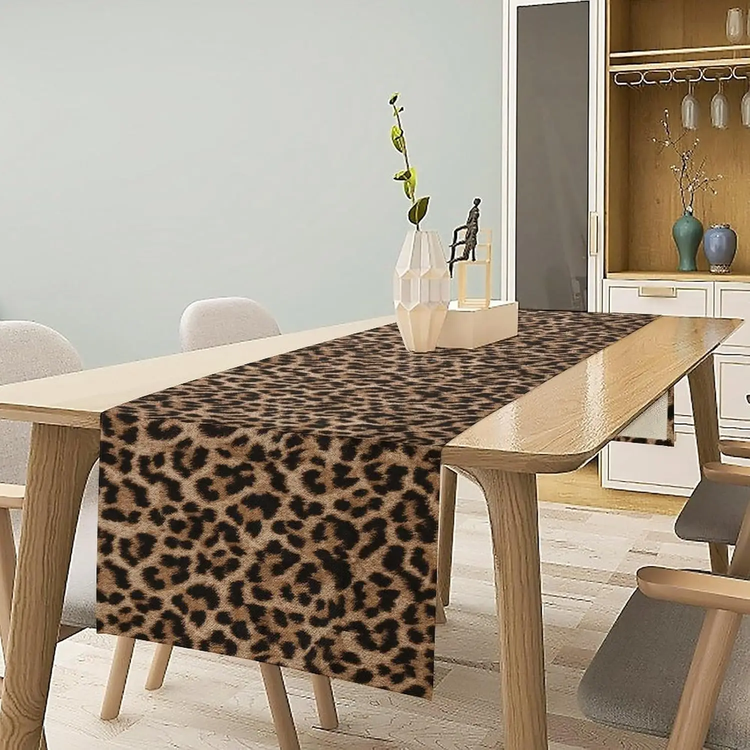Leopard Print Linen Table Runner Holiday Party Decor Brown Animal Skin Cheetah Leopard Kitchen Dining Table Runners Home Decor