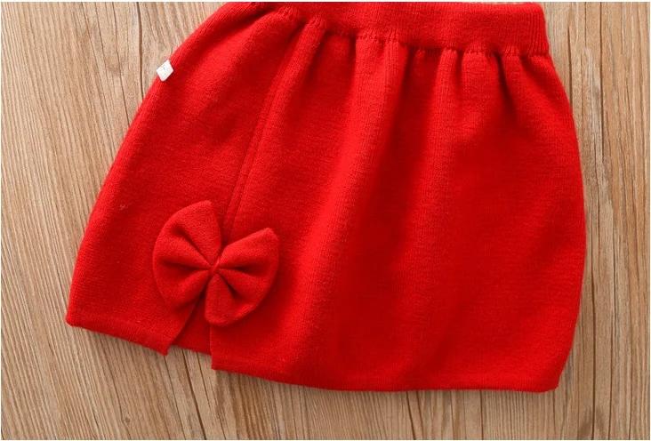 Girls Knitted Long sleeved Set Skirt Autumn/Winter New Warm Baby Bow Sweater Half length Skirt Korean casual two-piece set