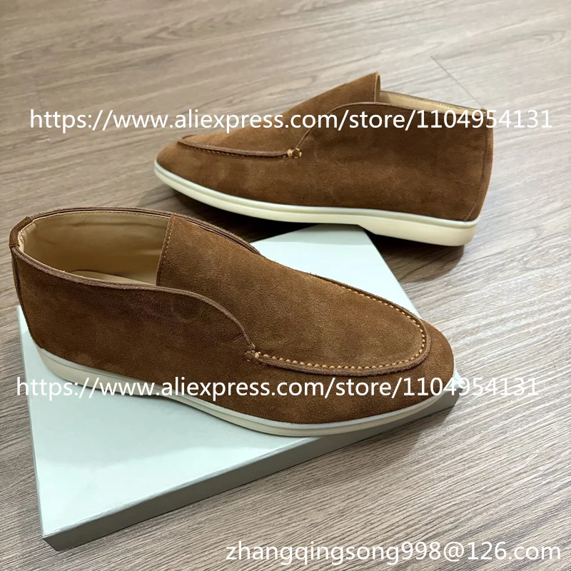 Brown Loafers Casual Boots Men's Shoes All Real Leather Walking Women's Shoes Ankle Boot Cowhide Suede Large Size High-quality