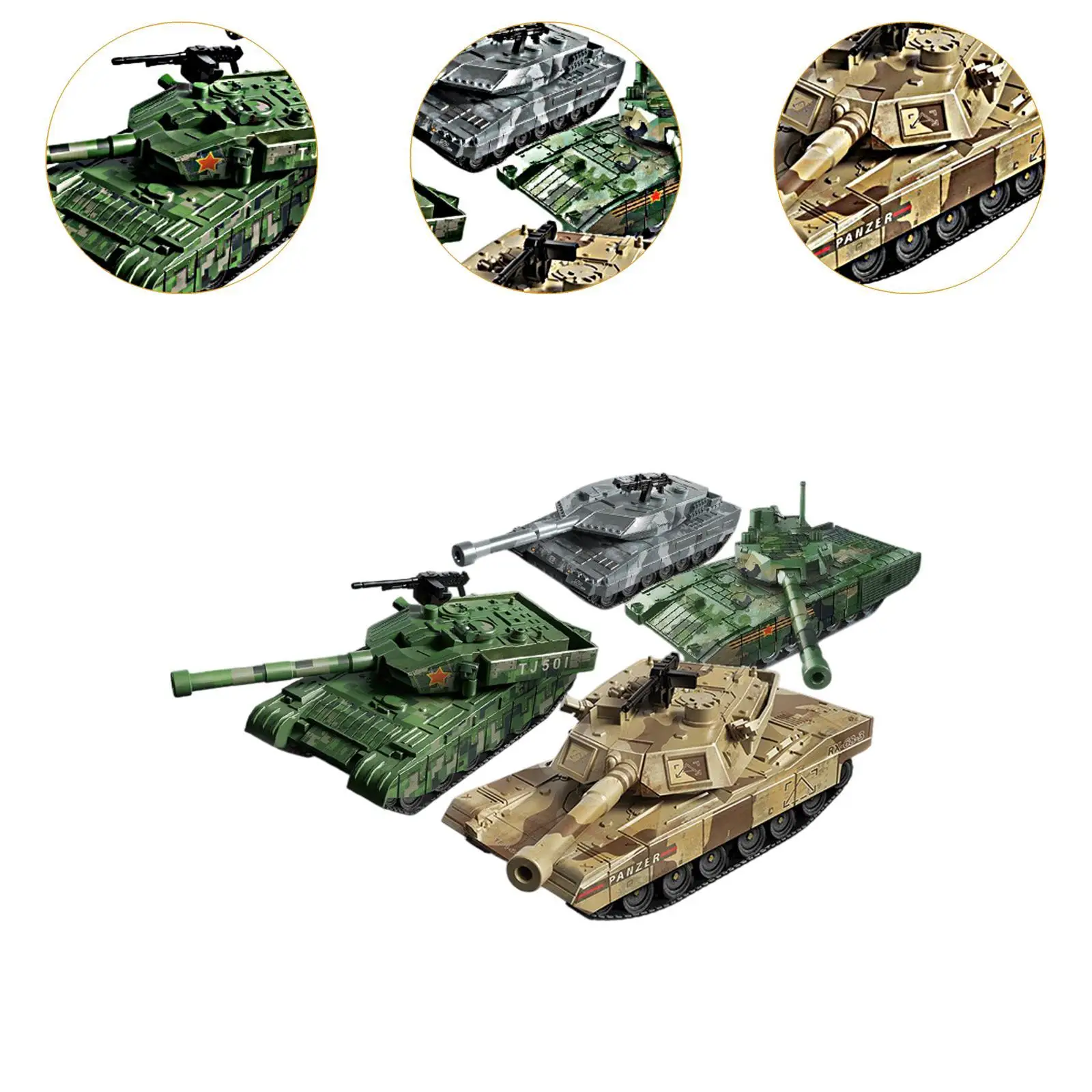 Modèle de char 4 pièces modèle de char moderne 4D, modèle de construction d'ornement, modèle de véhicule à roues à collectionner pour les filles, les vacances des garçons