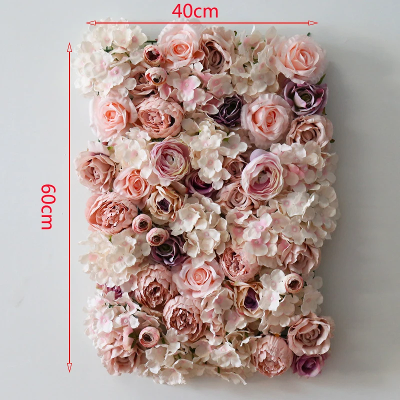 60x40cm Artificial Flowers Wall Panel 3D Flower Backdrop Faux Roses for Background Wall Party Wedding Bridal Shower Decoration