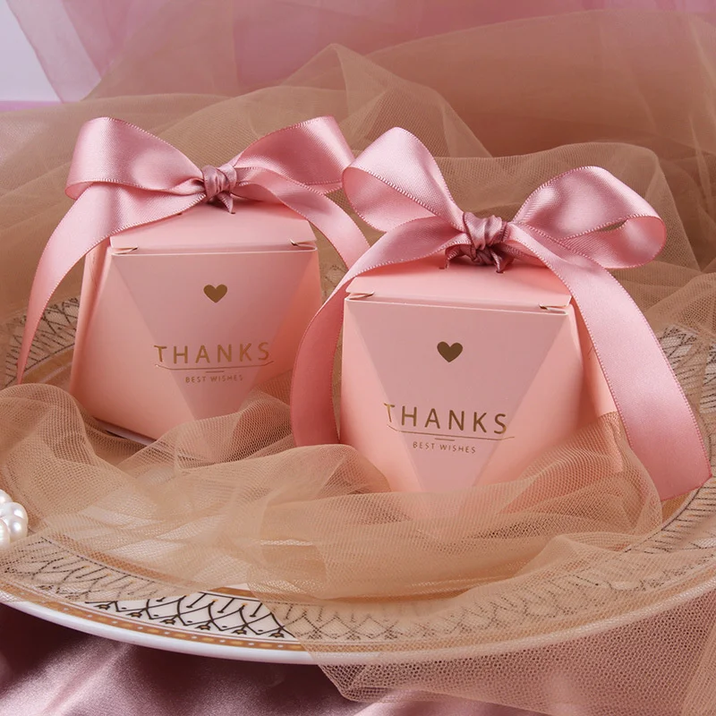 5/10PCS Wedding Thanking Gifts Box Candy Bag Wrapping Paper Packaging Baby Shower Newborn Pink Birthday Party Favors Supplies view 2