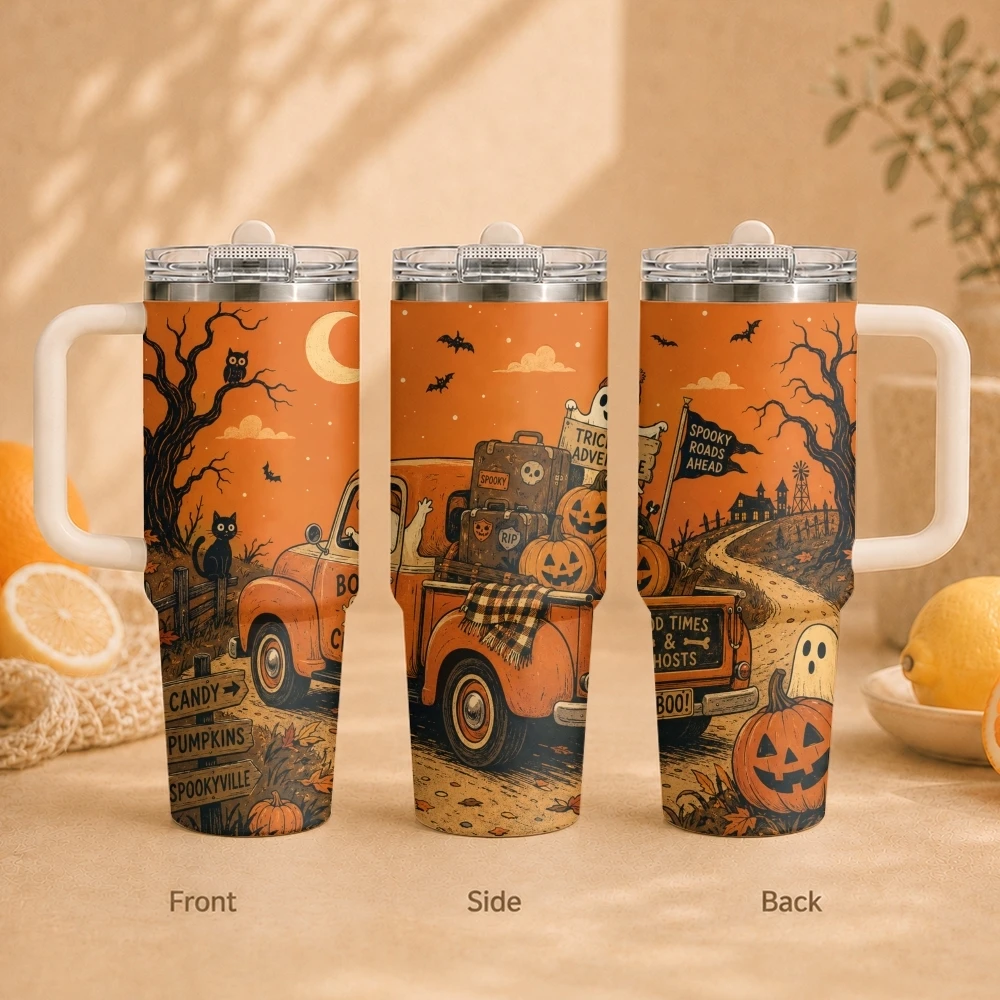 Interesting Halloween Ghosts Vacuum Flasks 40oz Vacuum Insulated Travel Mug - Stainless Steel Straw Cup Lid