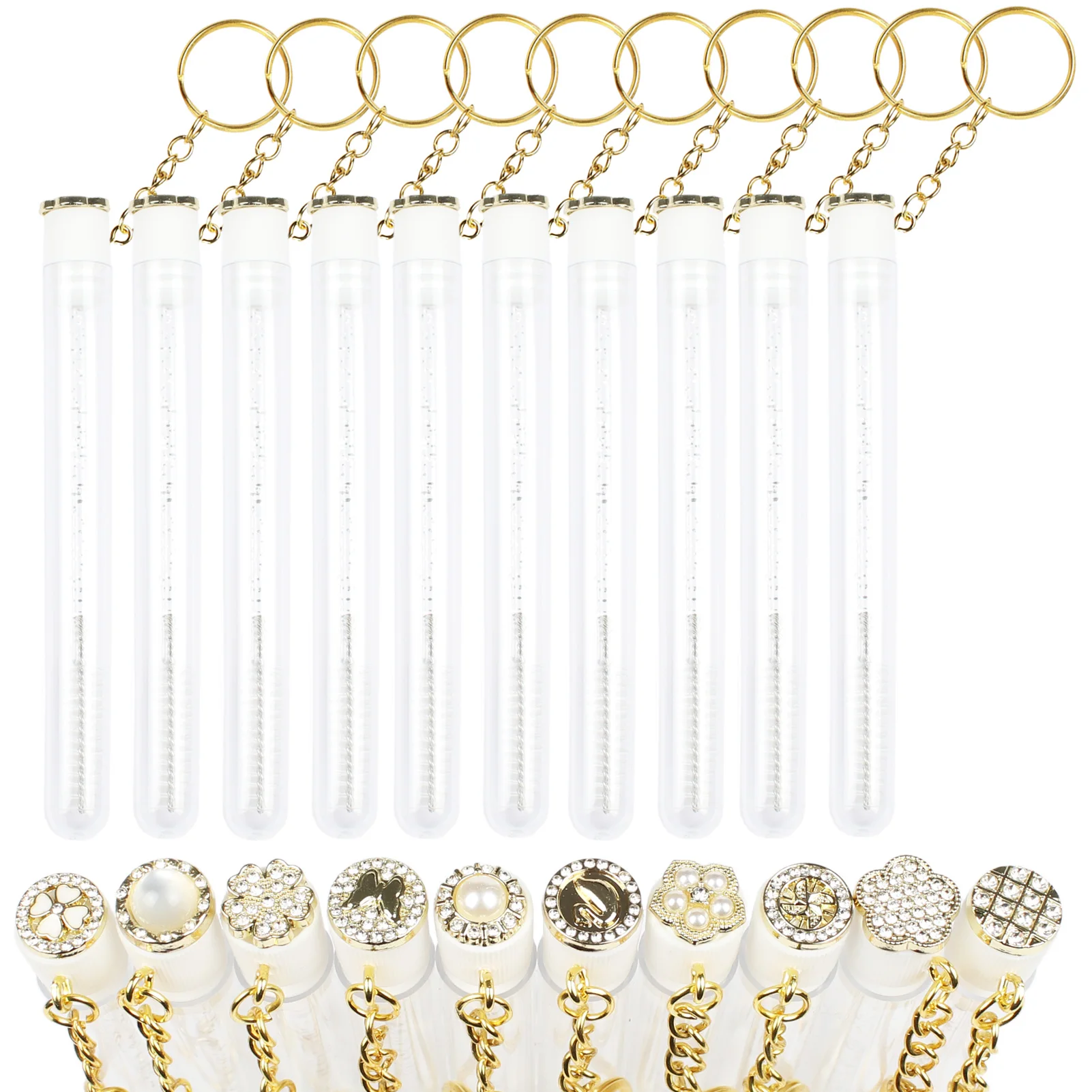 10 قطعة عصي الماسكارا أنبوب قابلة لإعادة الاستخدام لاش فرشاة الذهبي أنبوب معدني رمش فرشاة أنابيب مع المفاتيح Spoolies لاش تمديد فرش #5