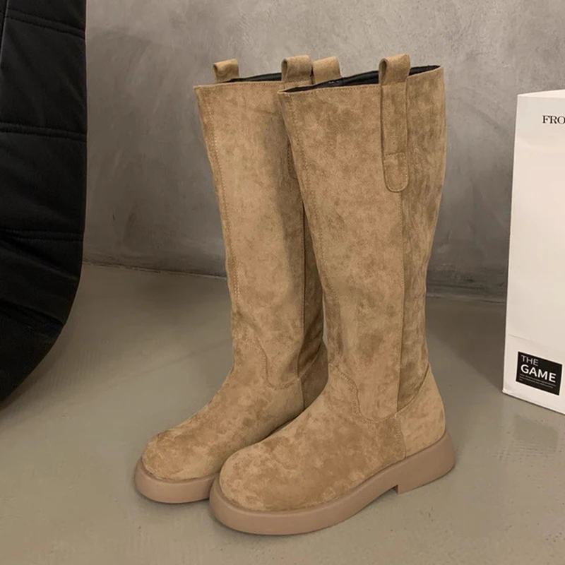 

Women's High Boots Flats Suede Fashion Shoes Casual Knee High Winter Chelsea Boots 2025 New Dress Walking Cozy Botas Para Mujer