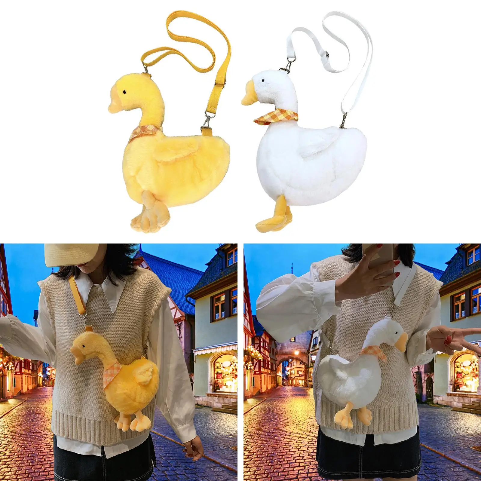 Plush Crossbody Bag Cute Purse Tote Bag Earphones Handbag Goose Shoulder Bag