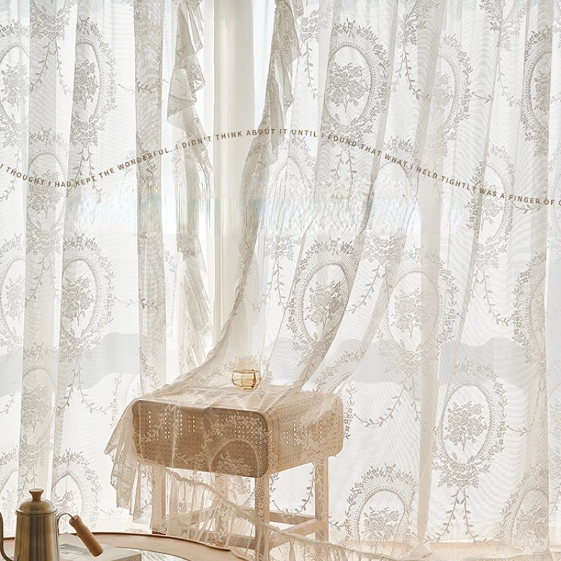 Korean French Luxury Lace Tulle Curtains for Living Room Bedroom Translucent Senior Sense Drift Window Veil Dream Yarn Voile