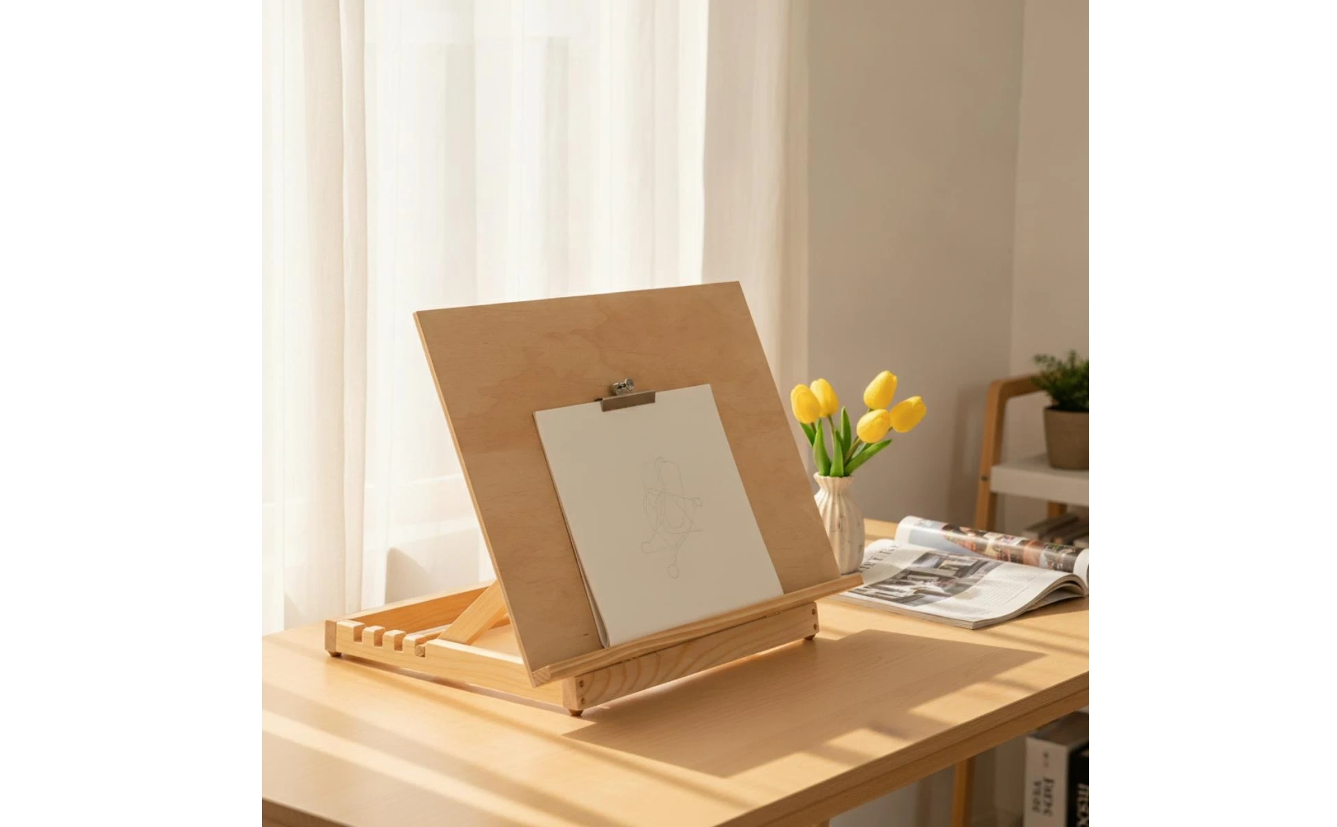 Drawing Board Easel Foldable Easel with Adjustable Frame Wooden Compact for Students, Desk, Classroom