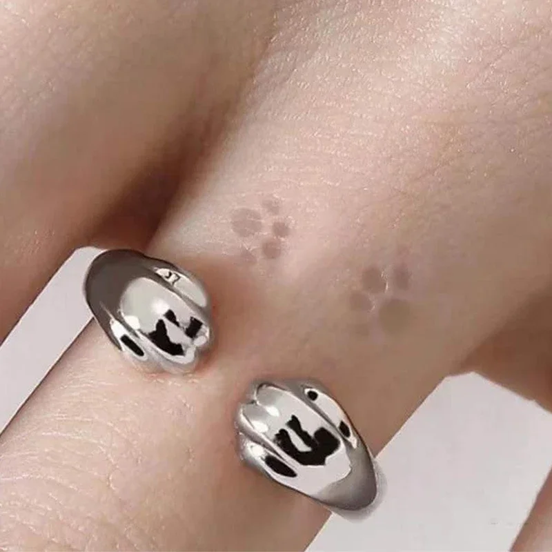 Cute Cat Paw Print Ring For Women Girls Cat Claw Embrace Tightly Design Open Rings Fashion Party Birthday Finger Rings Gifts