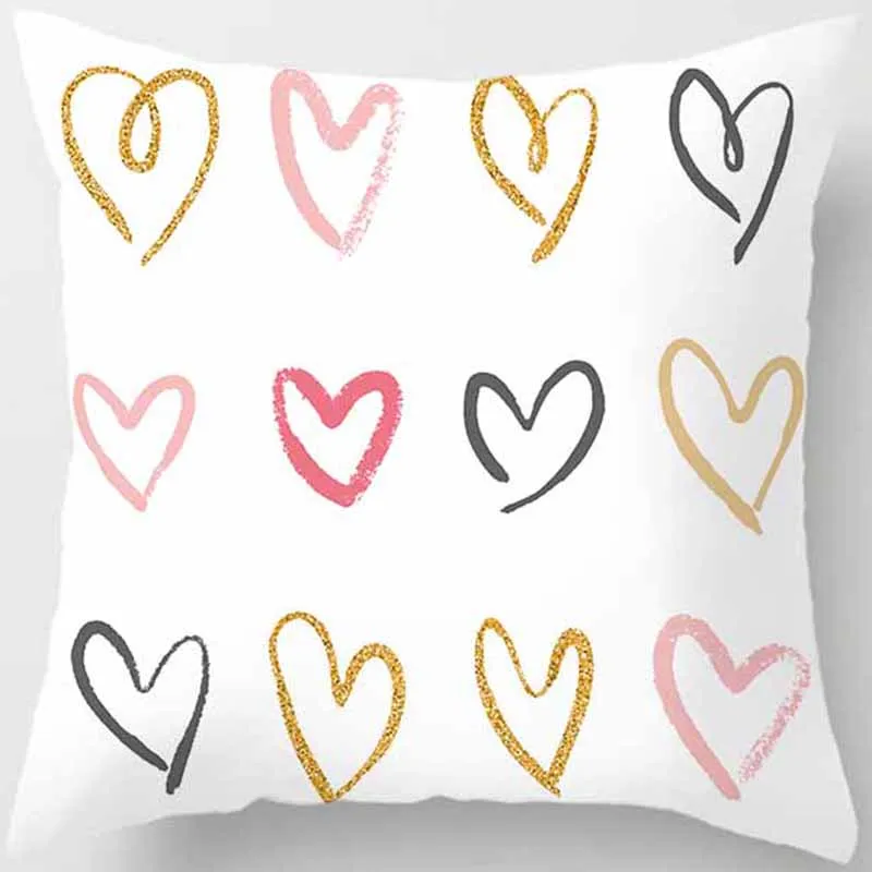 Love Heart Shape Geometric Pillow Covers Short Plush Thick Double Sides Pattern Sofa Cushion Cover Home Decoration