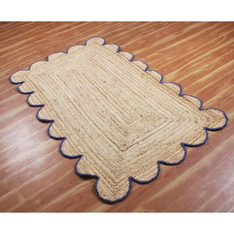 Modern Scallop Rug 100% Natural Jute Rustic Look Carpet Home Decor Area Rug