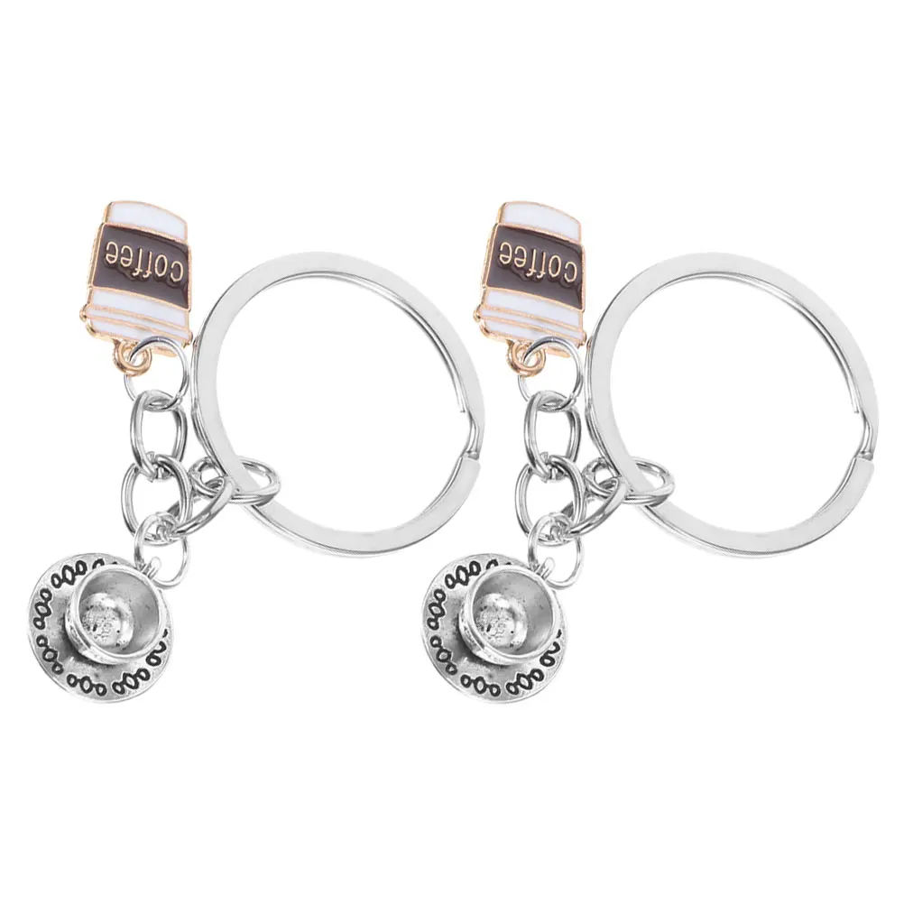 

2Pcs Coffee Keychain Key Charms Keychains Mug Backpack Decor Bag Accessories Women Keyring Charms Creative Practical