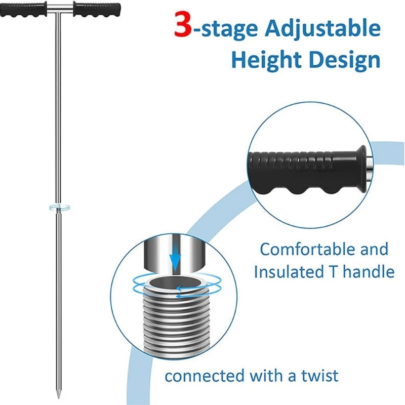 Upgraded Soil Sampler Probe Stainless Steel T-Style Handle 32-48inch