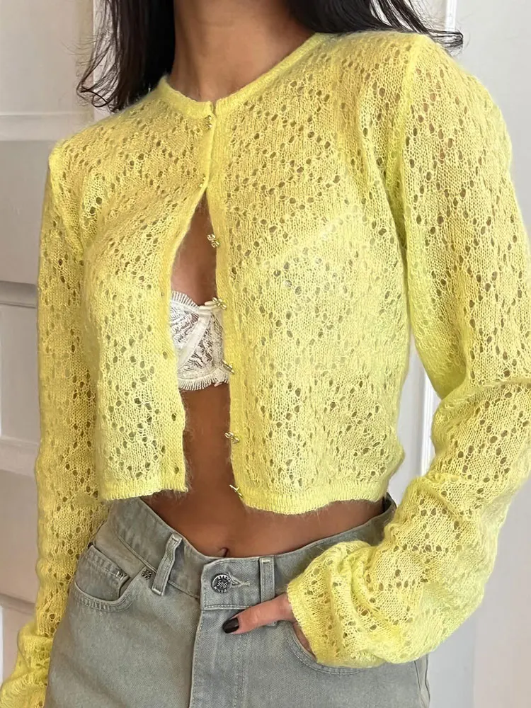 Tossy Maglieria estiva Cardigan scavato Manica lunga femminile Casual Top corto Patchwork Cardigan in maglia trasparente Outwear 2025