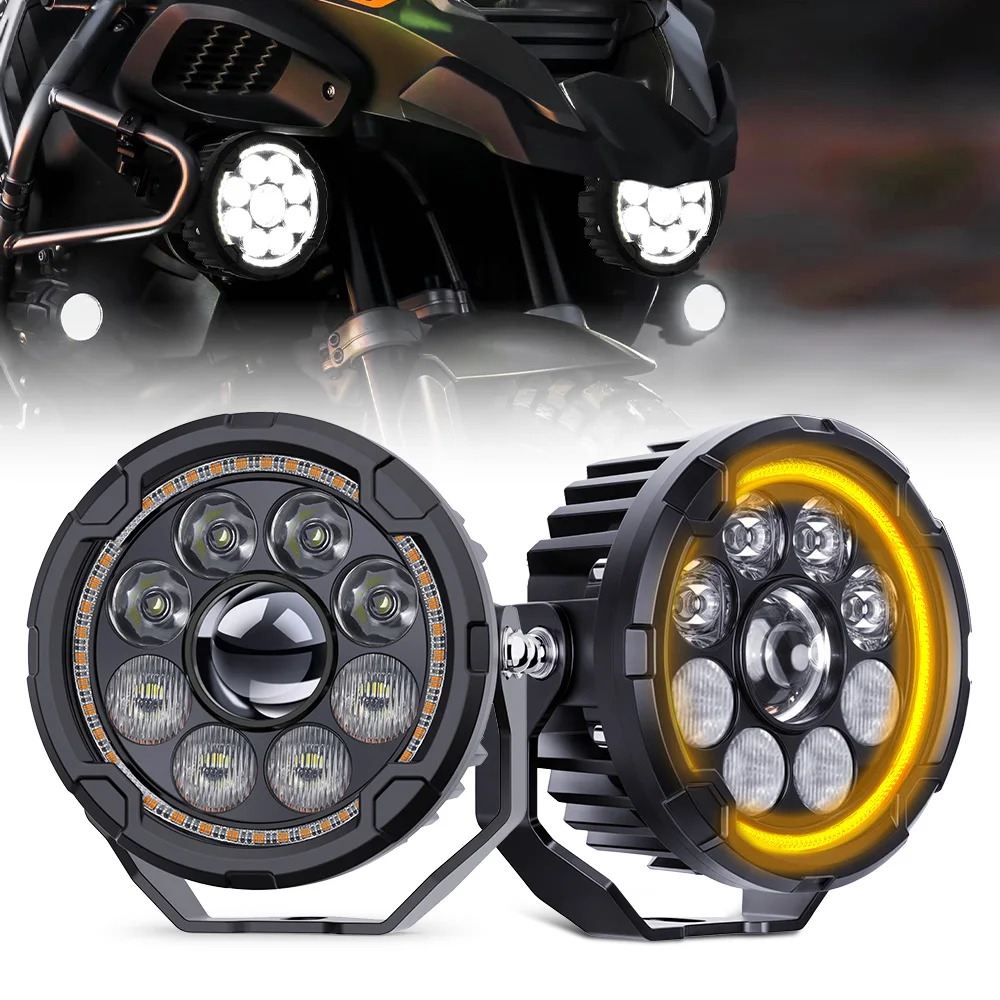 High Low Beam Motor Lights Amber Yellow DRL GR Motorcycle Aux External Spotlight for   GS