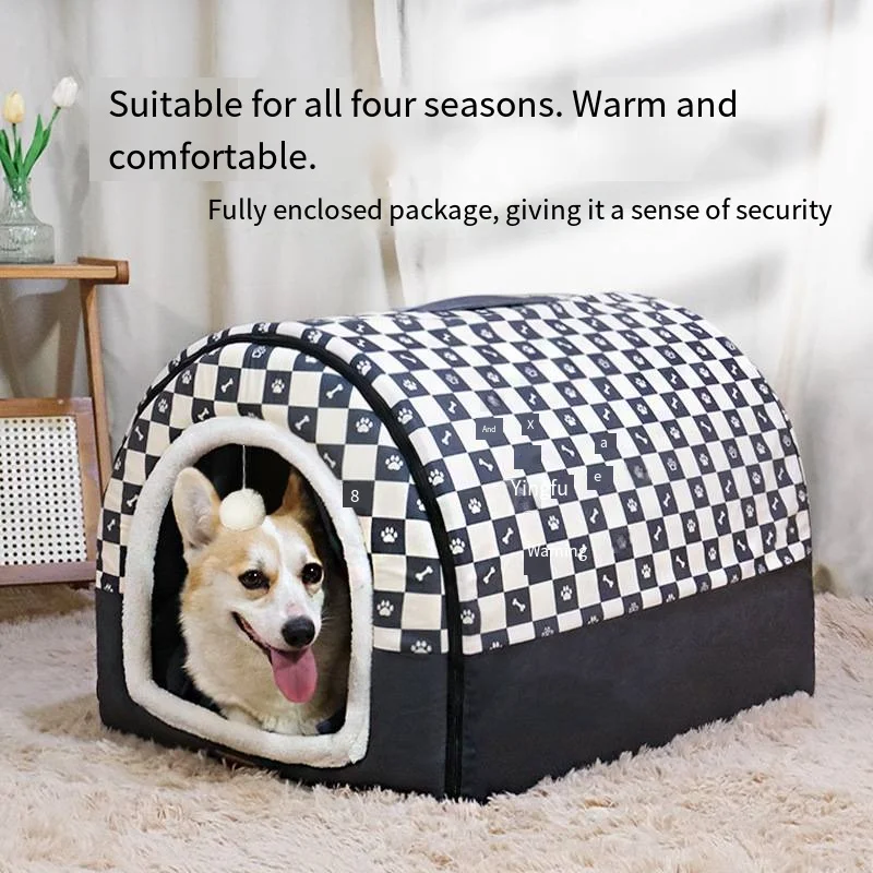 All-Season Large Dog Washable House Keeps Dogs and Cats Warm for Sleeping Compact Hand-held Winter-Proof Closed Structure House