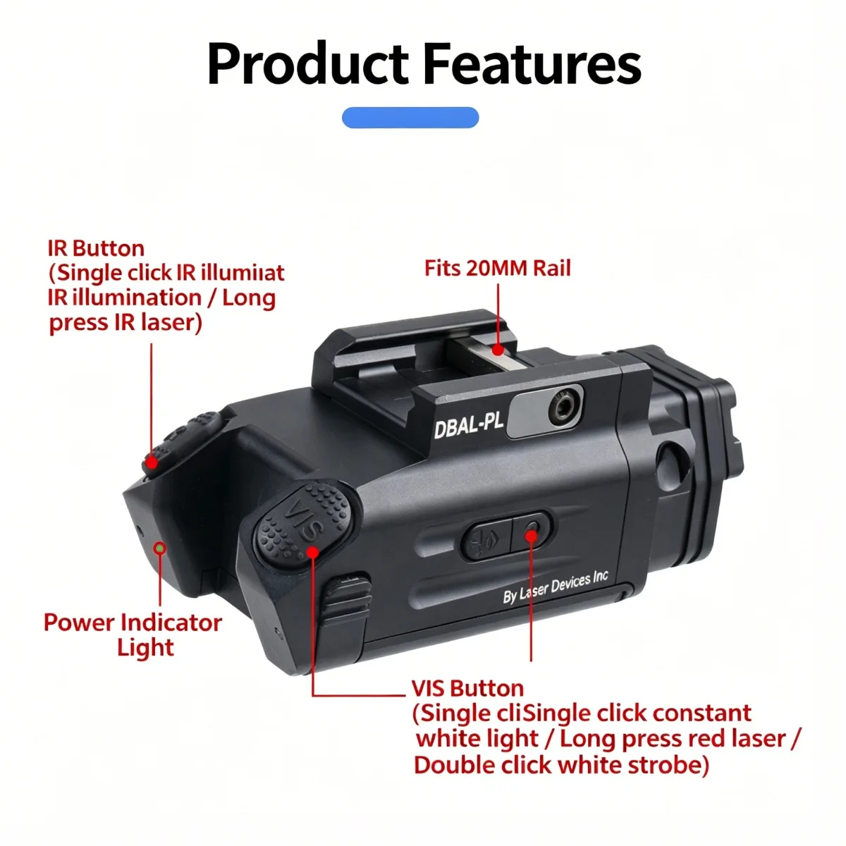 Under Pistol Rifle DBAL-PL Red IR Laser Strobe Torch Combo 20mm Picatinny Rail Airsoft Camping Hunting Lighting Accessory Gear