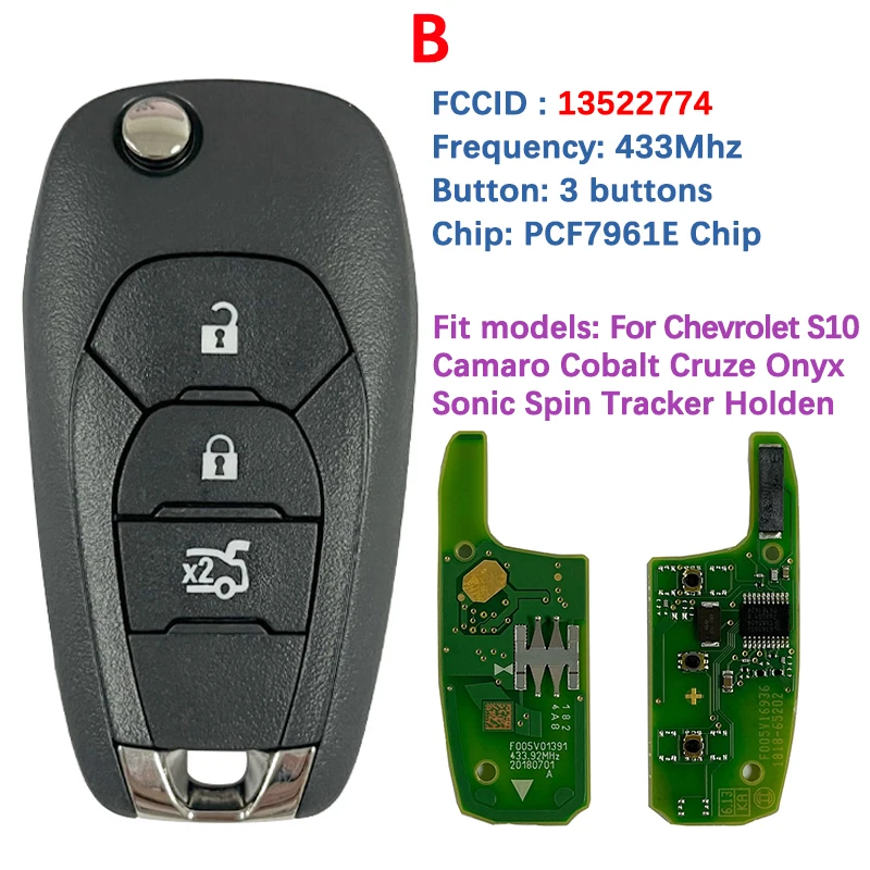 

Оригинальный кнопочный ключ CN014120 2/3 для Chevrolet S10 Cruze Spark Sonic/Trax Holden 2019-2021 FCC 13522781 13522774 434 МГц 46 чип