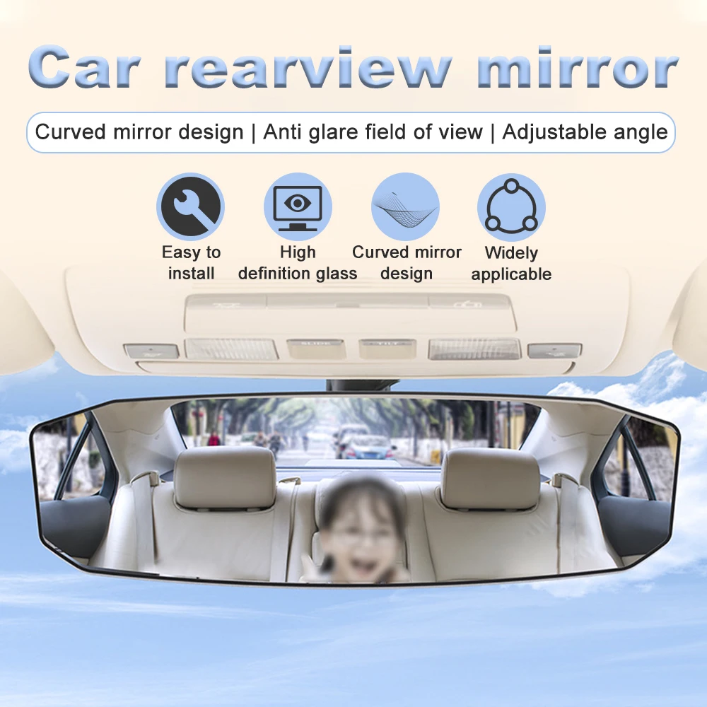 Car Rearview Mirror Wide Angle Rear View Mirror HD Glass Assisting Anti-glare Large Vision Interior Monitor Auto Universal