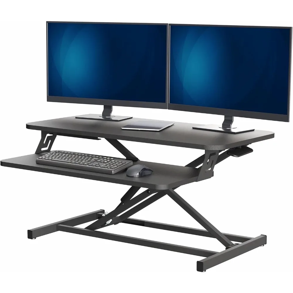

Height Adjustable 32 inch Stand Up Desk Converter, Quick Sit to Stand Tabletop Dual Monitor Riser Workstation, Black, DESK-V000