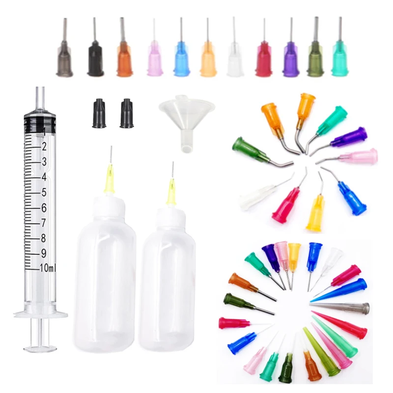 Syringes Plastic Squeeze Bottles and  Needle Tip etcDispensers Applicator Kit Works for Precisely DeliveryLiquid Glue and Ink