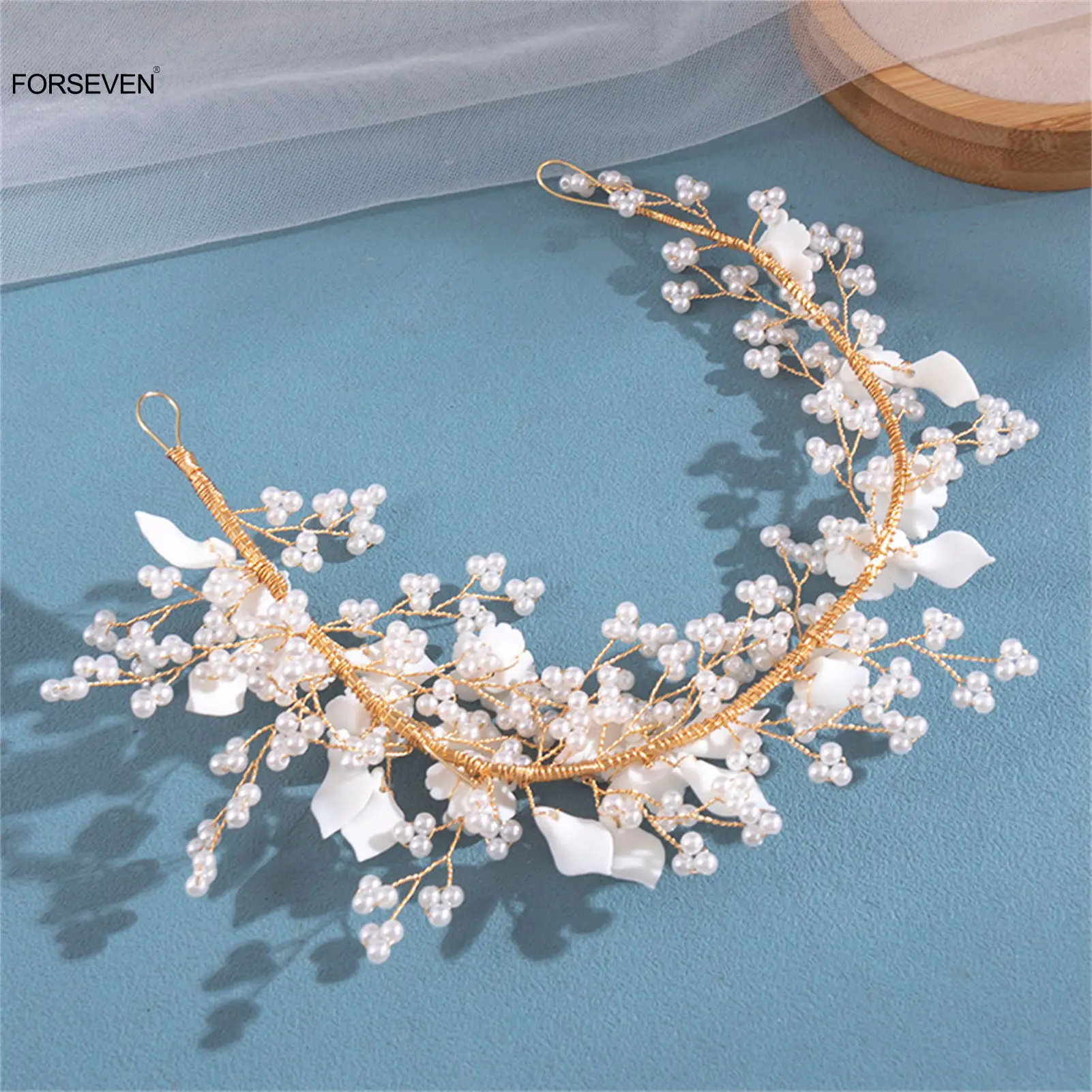 Bride Wedding Headbands White Flower Designs Simulated Pearl Hairbands Floral Crown Hair Jewelry for Women Girls Birthday Party