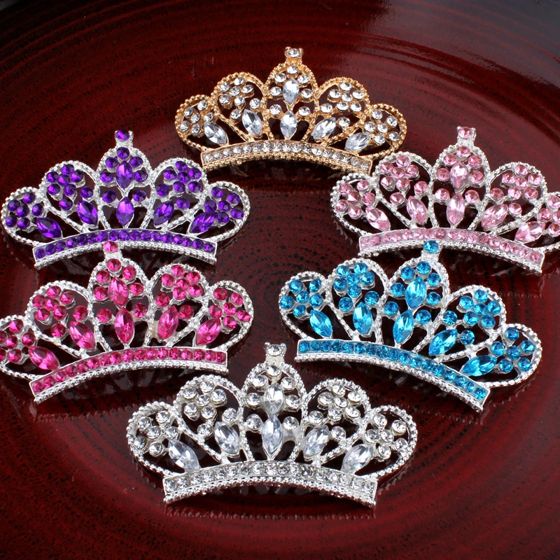 

20pcs/lot 6colors Vintage Handmade Metal Rhinestone Button Bling Alloy Crystal Flatback Crown/Tiara Buttons for Hair accessories