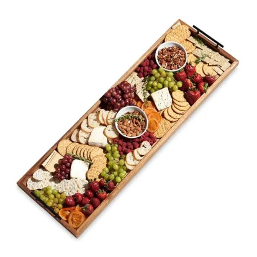 

Modern Manor Longboard Cheese Platter with Handles Rectangular Cheese Board and Home Decor Tray Dining Table Accessories Acacia
