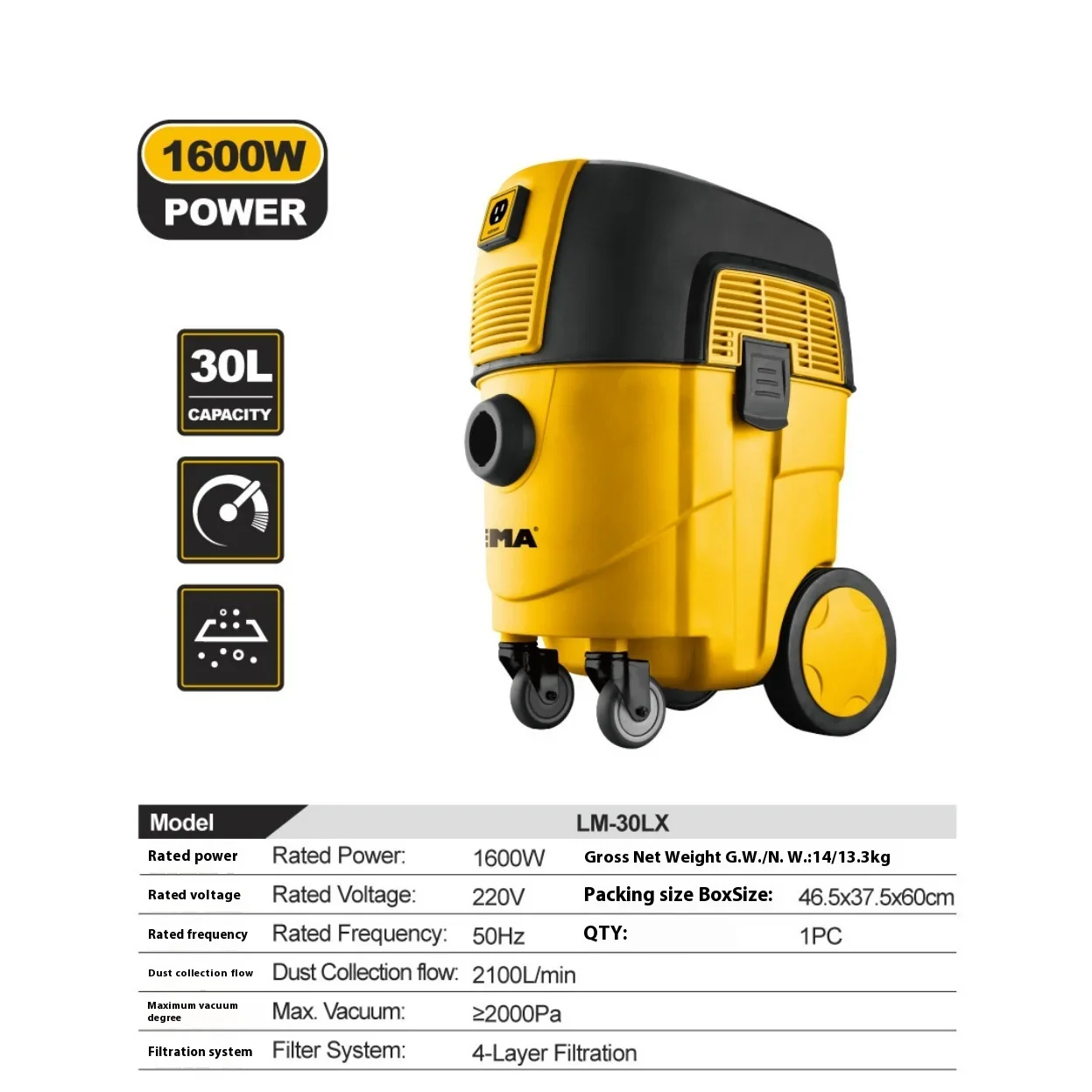 30L Industrial Vacuum Cleaner for Cleaning Dust Construction Industries Grinder Core