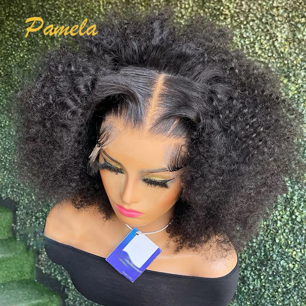 

Kinky Curly Short Bob Wig Natural Bleached Knots 13x4 Transaprent Lace Frontal Glueless Wigs Preplucked Human Hair Ready To Wear