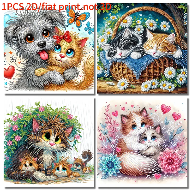 2D/Flat 1 Piece Diamond Painting Frameless Painting, Cat Pattern, Canvas Material, Suitable for Wall Decoration, Room Decoratio