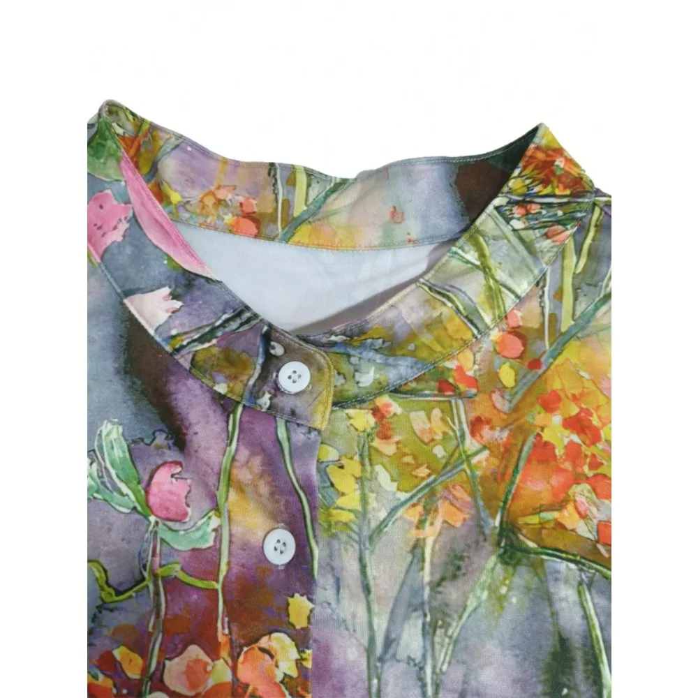 Плюс размер 1XL-5XL, новая летняя женская модная блузка без рукавов с принтом спереди и пуговицами, майка