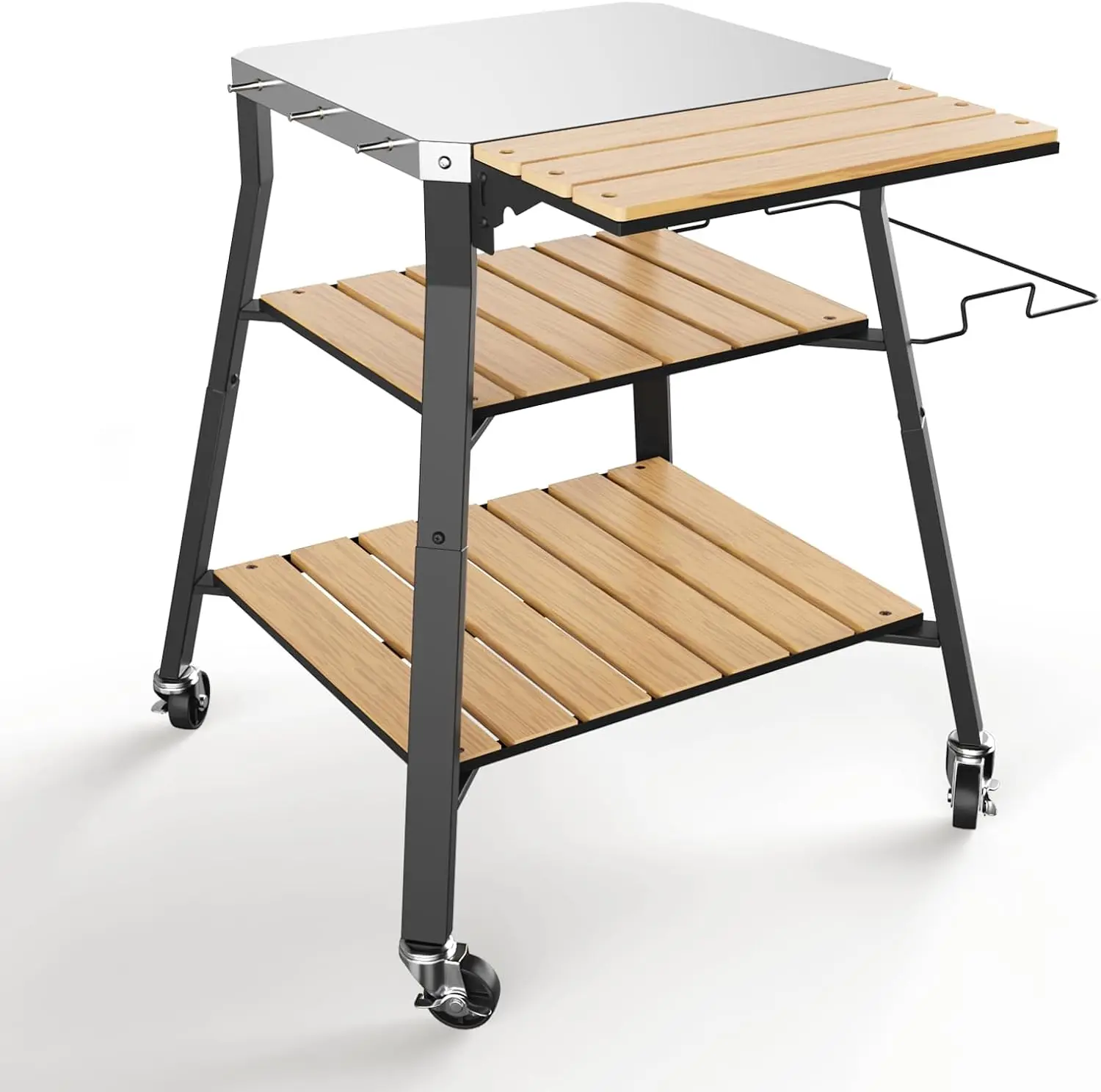 Mobile Pizza Oven Stand with Wheels, Outdoor Prep Work Table with Removable Storage, Compatible with Woodfire Pizza Ovens & Grills
