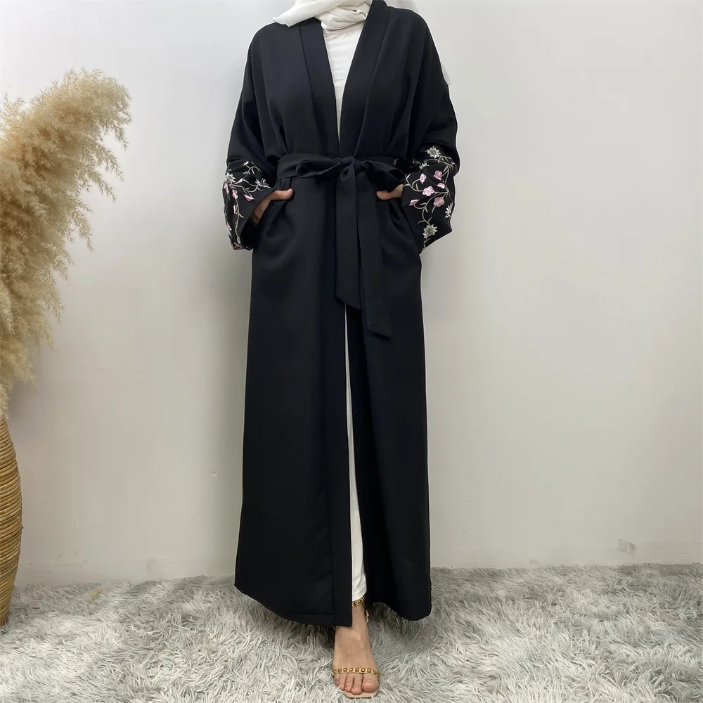 Modny muzułmański bawełniany i lniany haftowany luźny koronkowy kardigan szata dla kobiet 1407 Abaya Ramadan Dubai luksusowy Islam elegancki