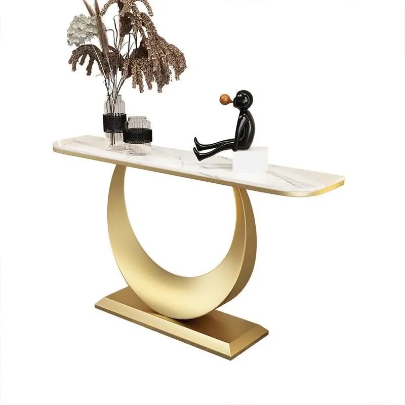 طاولة مدخل بلاطة صخرية فاخرة وخفيفة الوزن، مكتب دخول بسيط وحديث، غرفة المعيشة، طاولة عرض نهائية مبتكرة نصف دائرية مرة أخرى
