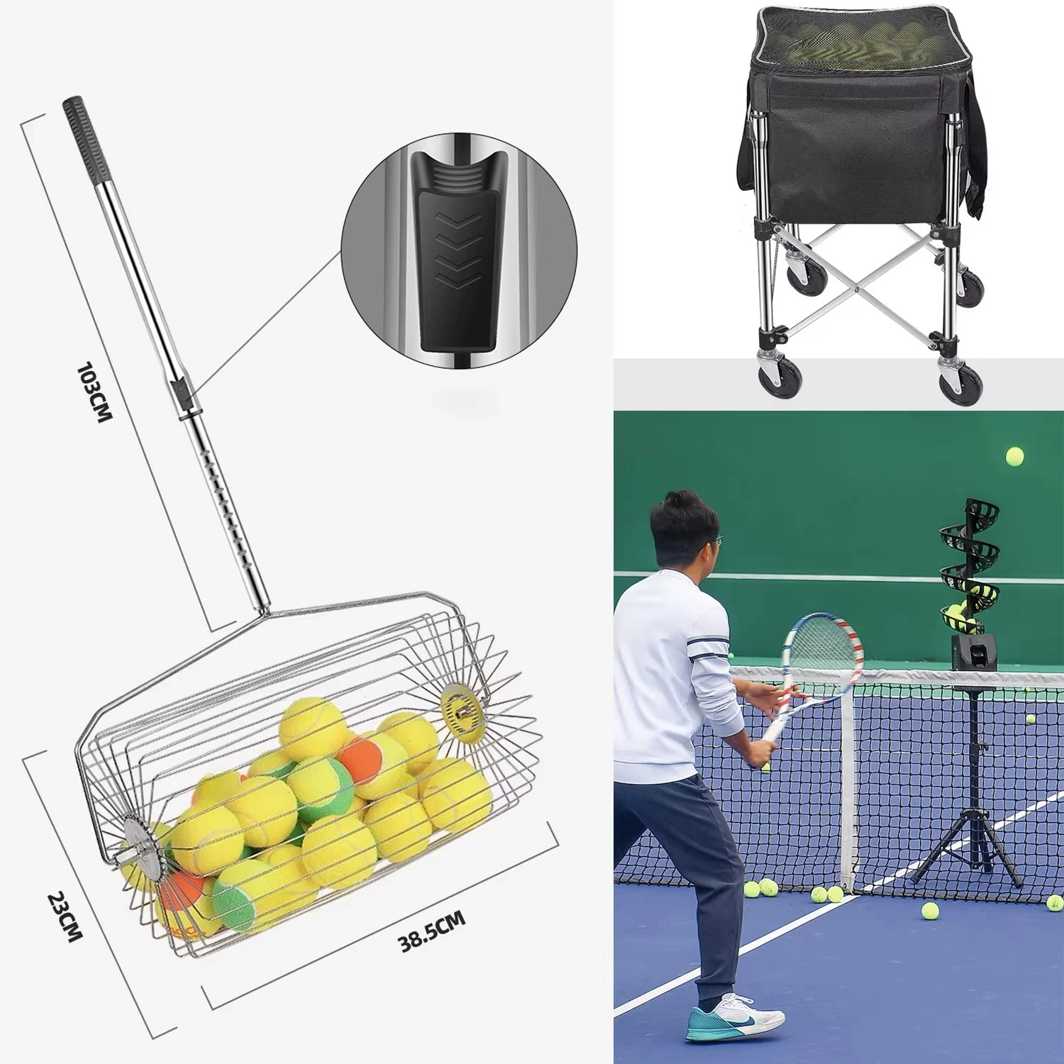 Heavy-duty 3-set tennis torso folding tennis cart training essential equipment for tennis players