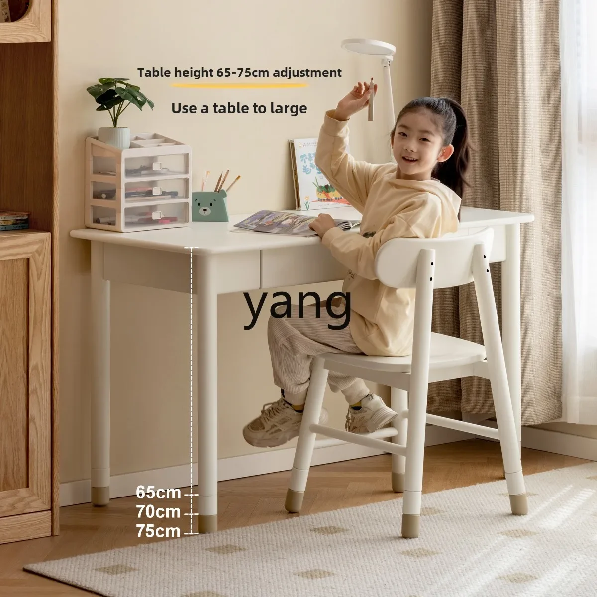 Biurko do nauki z litego drewna LTT, w kolorze kremowym, białe biurko do pisania z szufladami