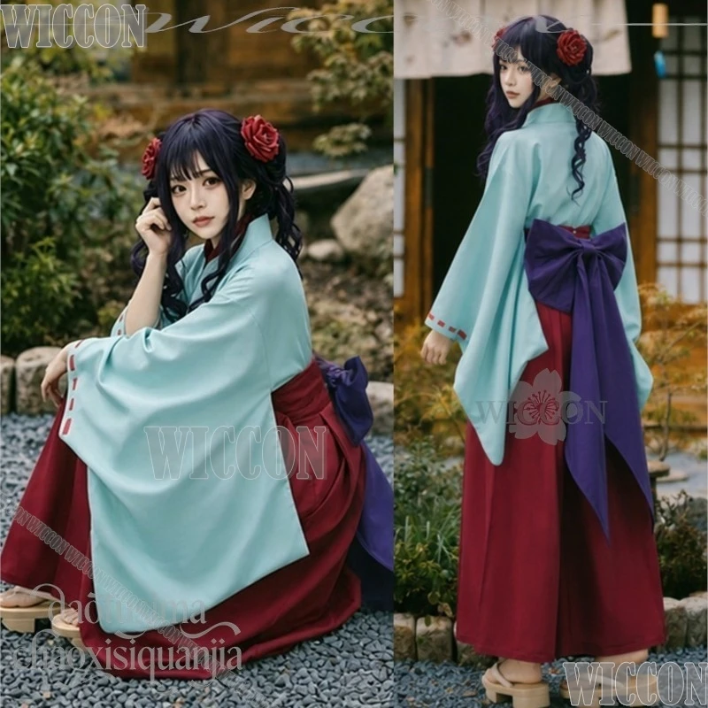 Aoi Akane Cosplay Horror Anime Retro Japanese Kimono Miko Uniform Dress Purple Wig Halloween Christmas Festival Fancy Comic Con view 2