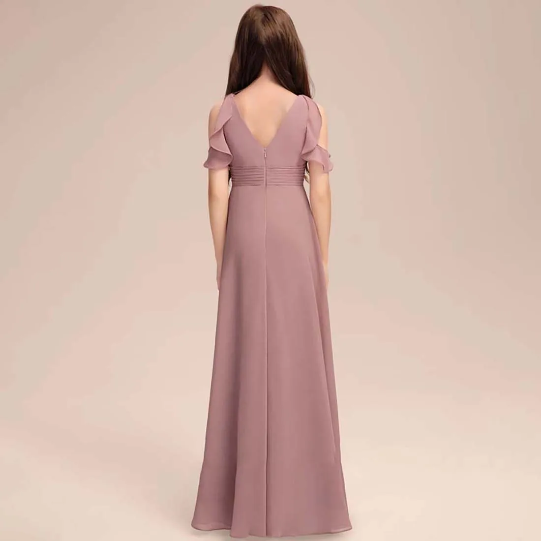 YZYmanualroom Chiffon Junior Bridesmaid Dress With Cascading Ruffles A-line Cold Shoulder Floor-Length 2-15T